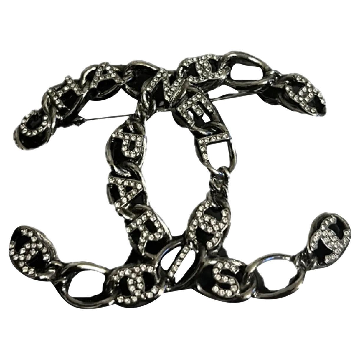 Chanel Large Silver Crystal CC Statement Brooch, 2020