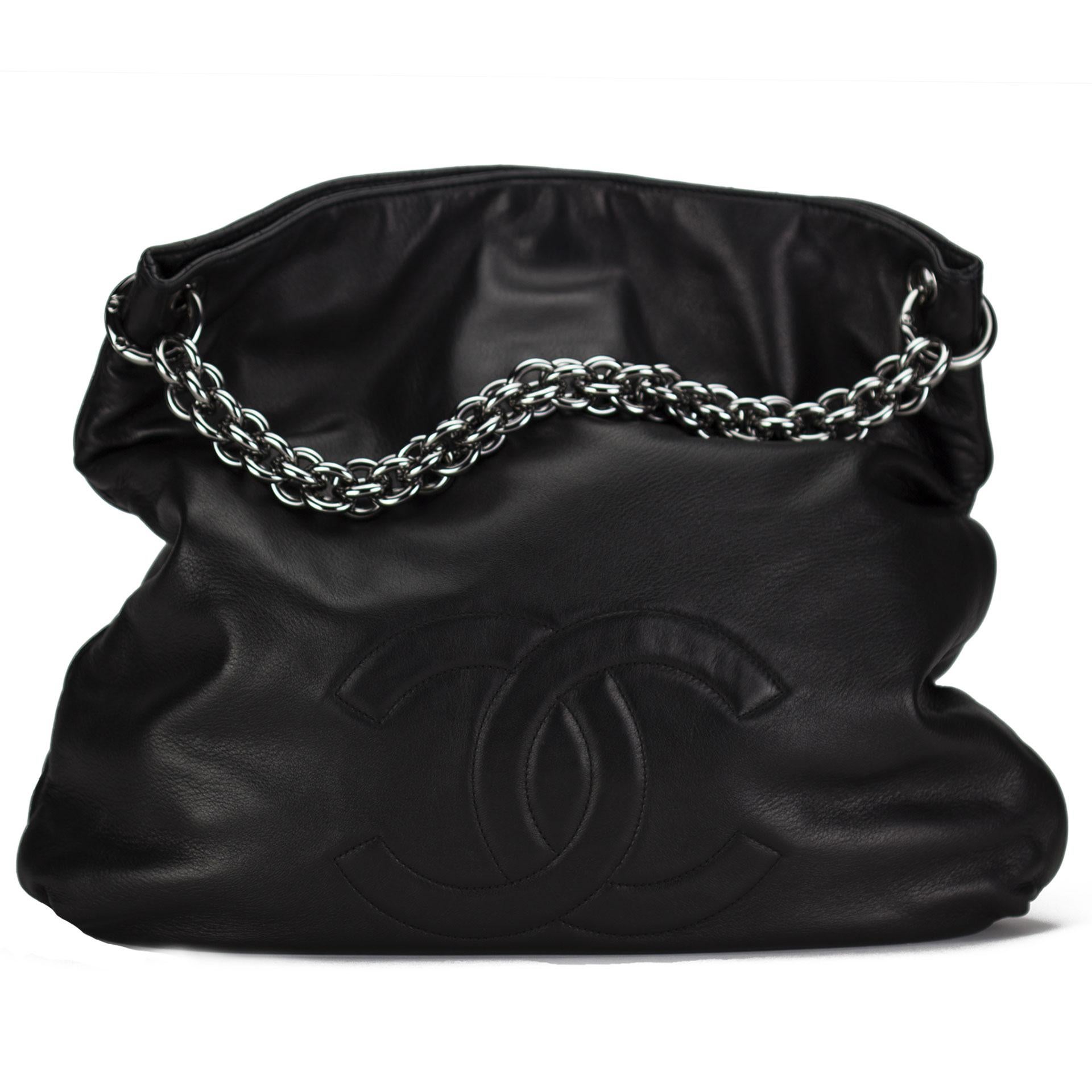 Chanel Large Thick Chain Lambskin Leather Shoulder Bag Tote VIntage 1
