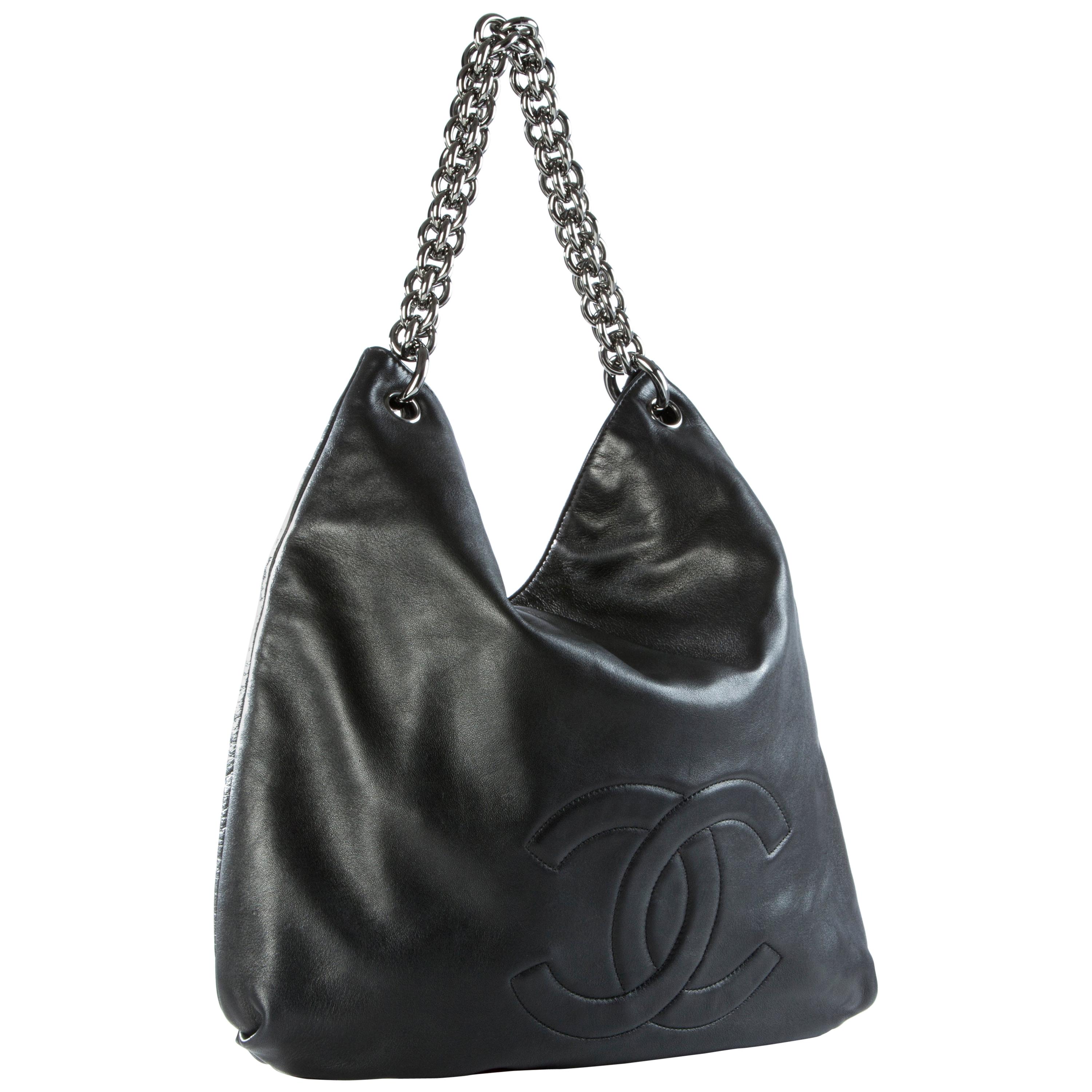 Chanel Large Thick Chain Lambskin Leather Shoulder Bag Tote VIntage