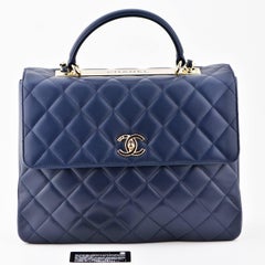 Chanel Large Trendy CC Top Handle Flap Bag in Navy Lambskin