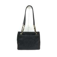 Chanel Large Vintage Front Pocket Tote Black Quilted Caviar Leather Gold Hardwar