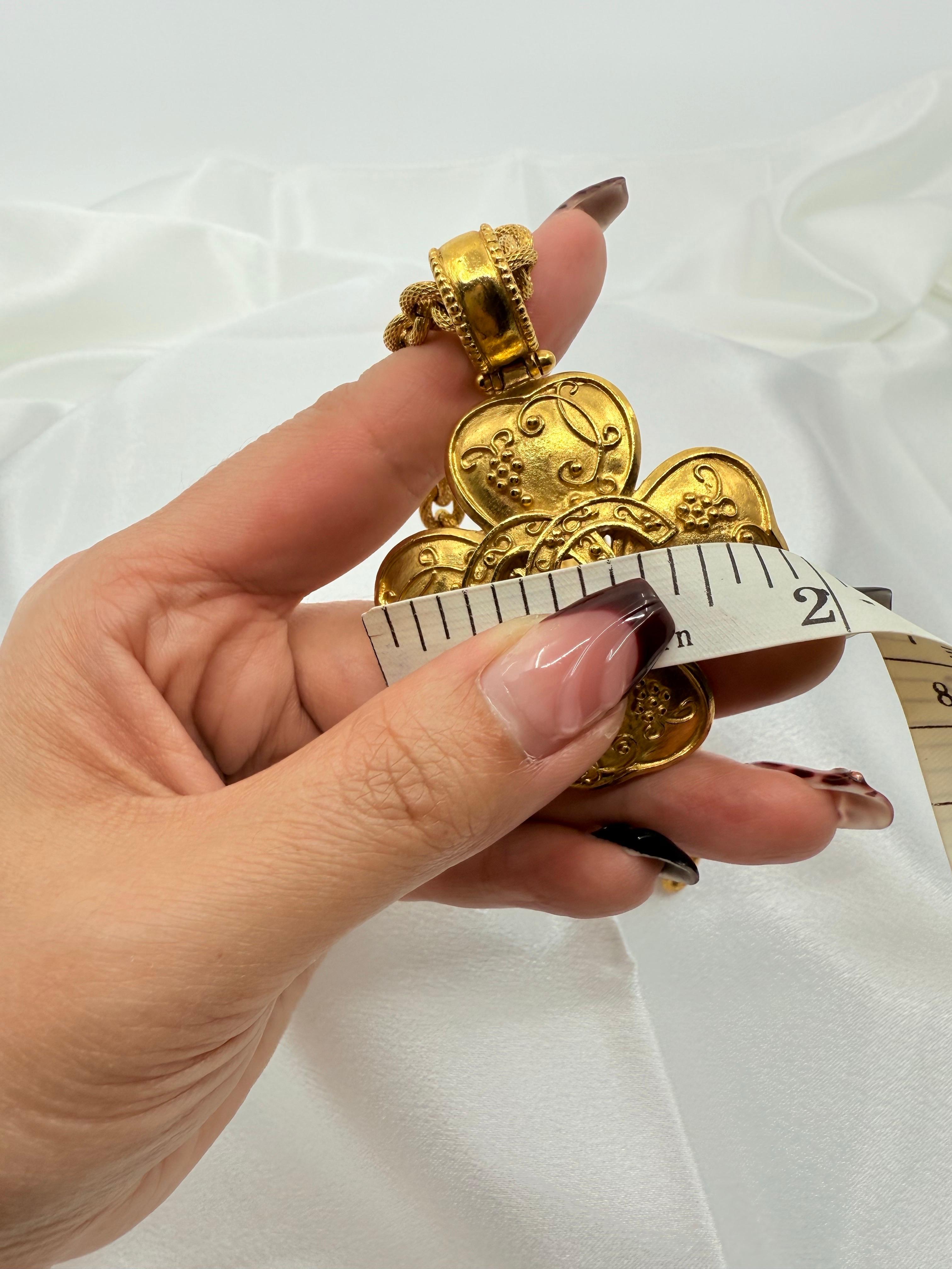 Chanel Large Vintage Gold CC Clover Pendant Necklace For Sale 3