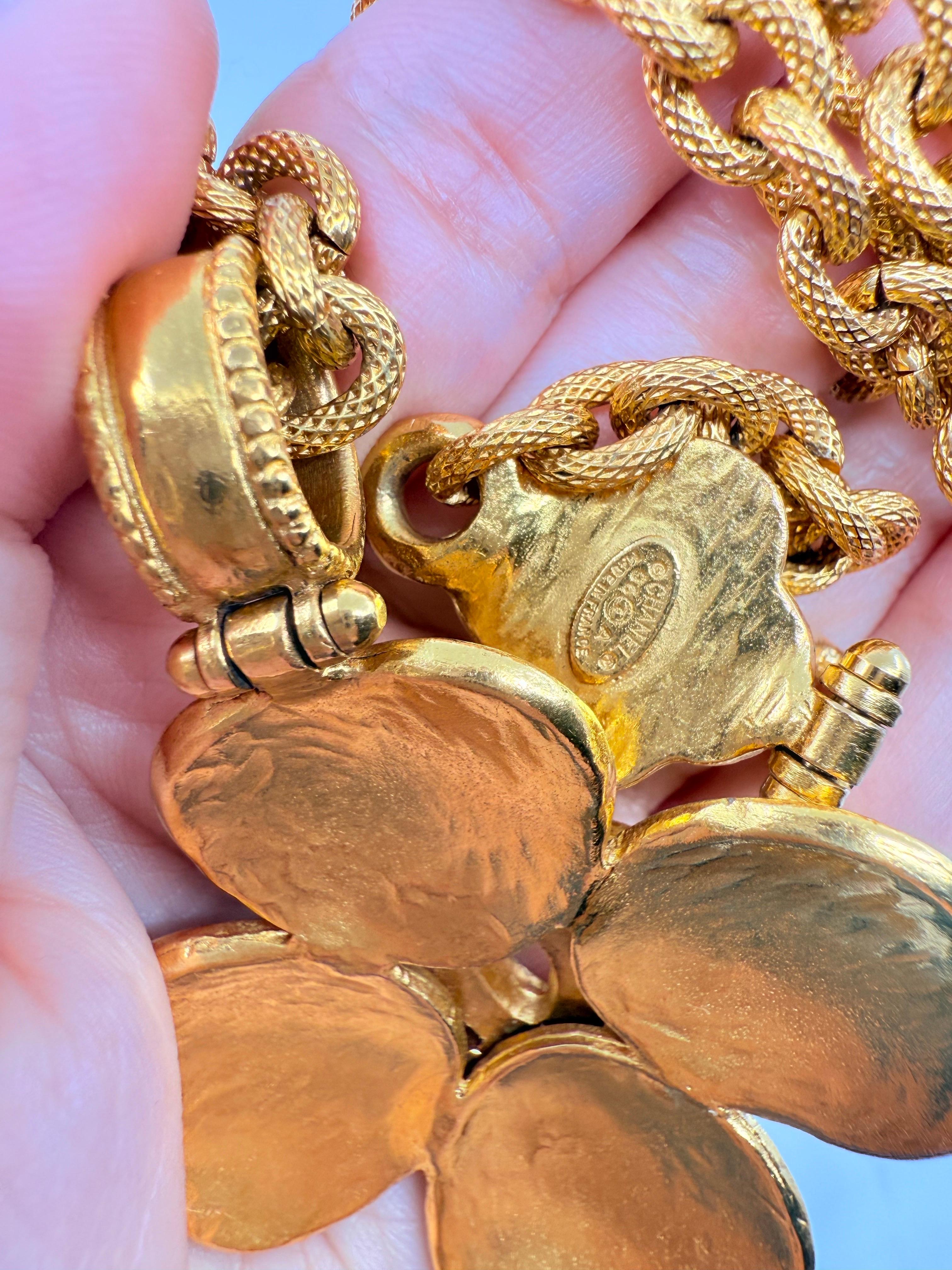 Chanel Large Vintage Gold CC Clover Pendant Necklace For Sale 5