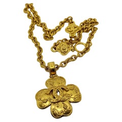 Chanel Large Vintage Gold CC Clover Pendant Necklace