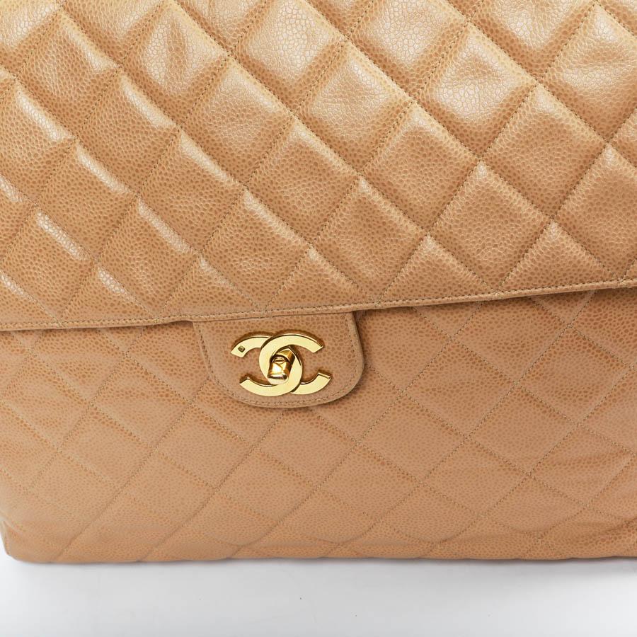 CHANEL Large Vintage Tote Bag In Beige Quilted Leather 6