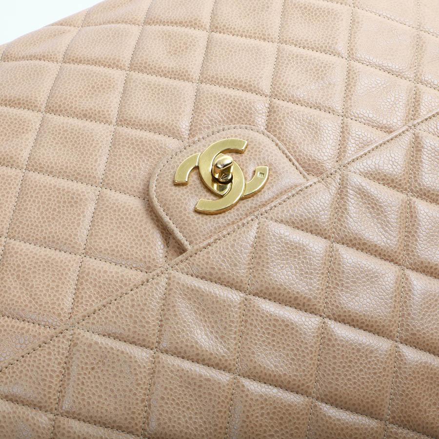 CHANEL Large Vintage Tote Bag In Beige Quilted Leather 4