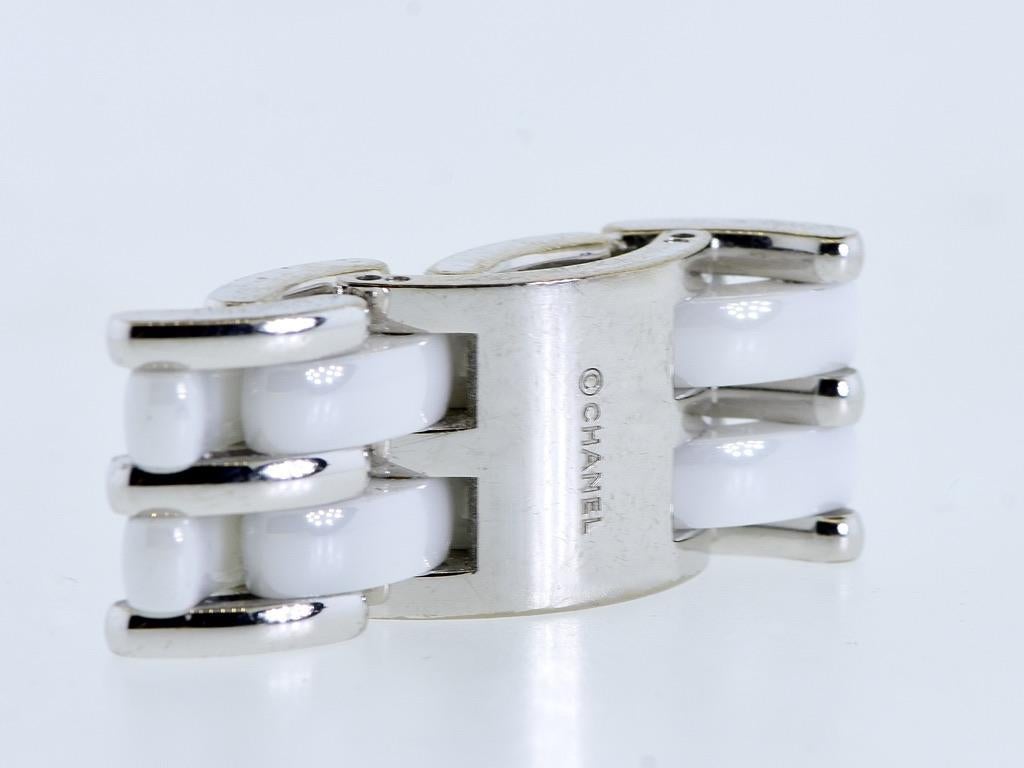 Flexibler Vintage-Ring von Chanel, Largest Model Ultra 18K Weißgold & Weiß Keramik im Angebot 2