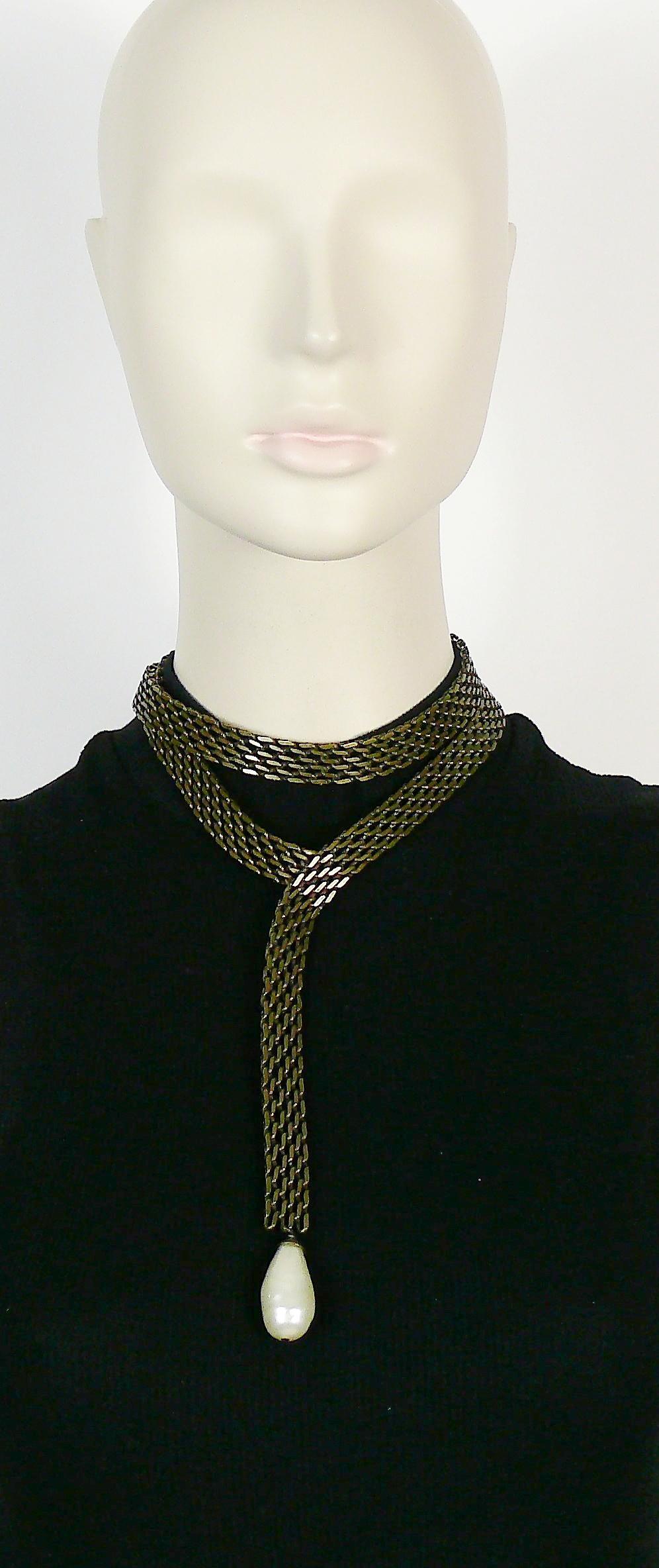 Chanel Lariat Chain Belt with Large Glass Pearl Drop For Sale 2