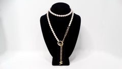 Chanel Lariat Pearl Strand & Gold-Tone Chain Interlocking CC Logo Necklace