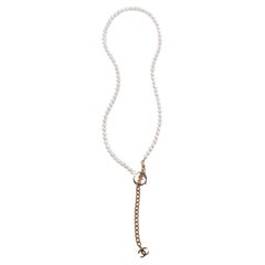 Chanel Lariat Pearl Strand & Gold-Tone Chain Interlocking CC Logo Necklace