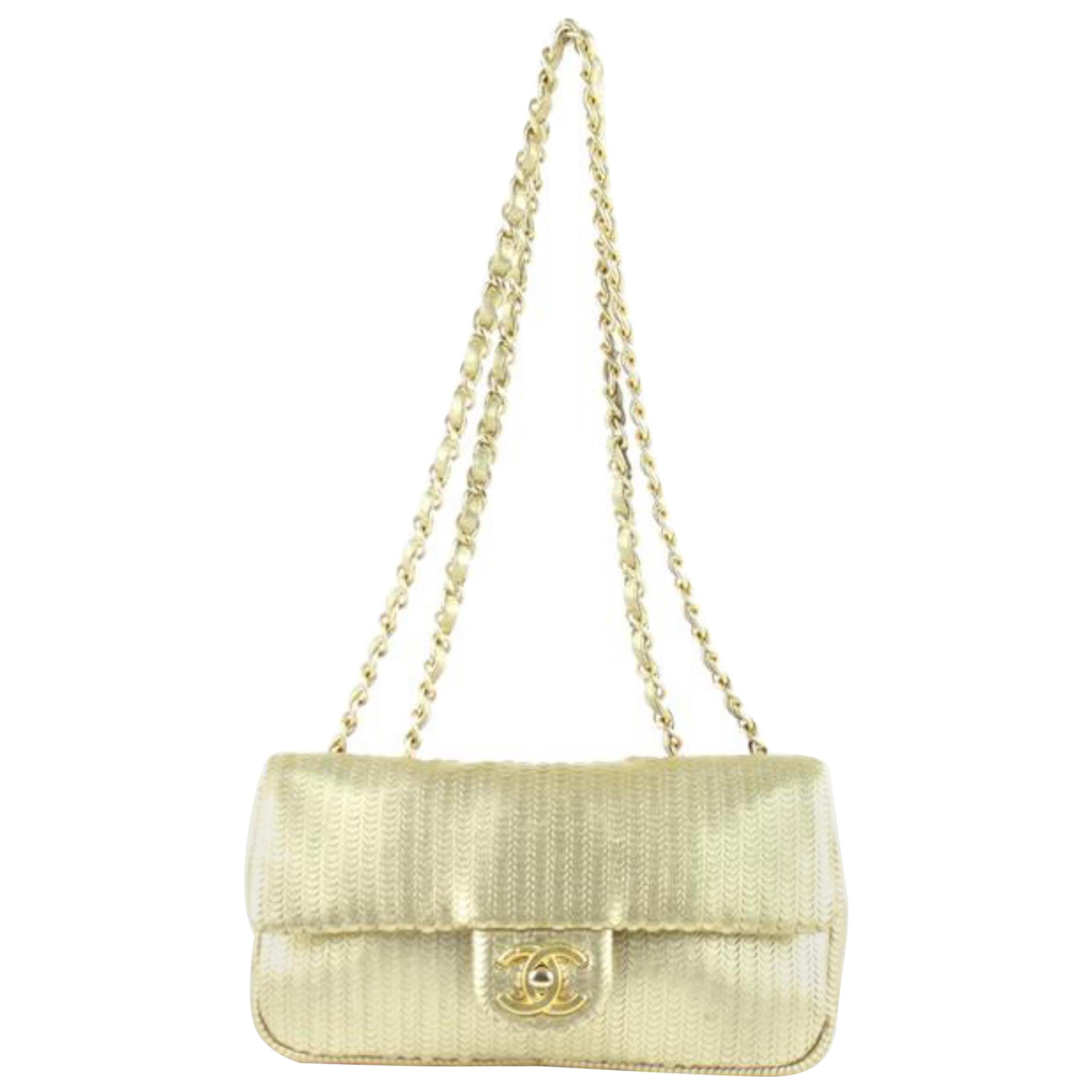 Chanel Laser Cut Small Classic Chain Flap 13ce0104 Gold Leather Cross ...