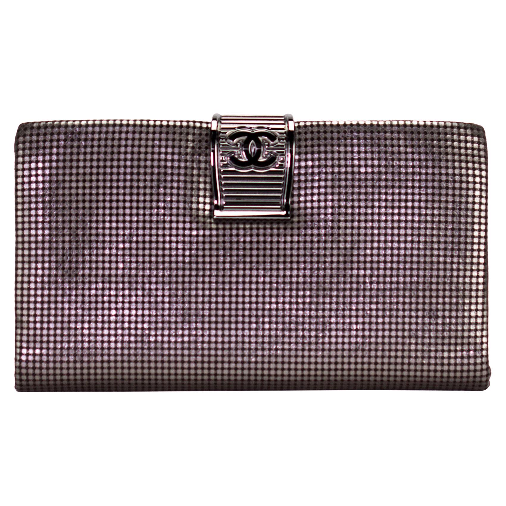 Chanel Laser Etched Metallic Clutch For Sale at 1stDibs