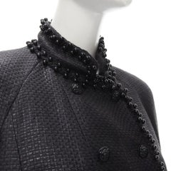 CHANEL lattice lacquered tweed bead embellished Lion CC button jacket FR42 L