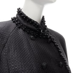 CHANEL lattice lacquered tweed bead embellished Lion CC button jacket FR42 L