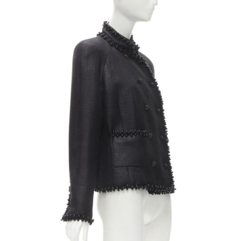 CHANEL Veste à boutons en tweed laqué et ornée de perles en forme de lion CC FR42 L Excellent état - En vente à Hong Kong, NT