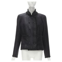 CHANEL lattice lacquered tweed bead embellished Lion CC button jacket FR42 L