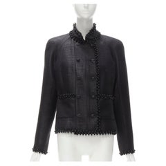 CHANEL lattice lacquered tweed bead embellished Lion CC button jacket FR42 L