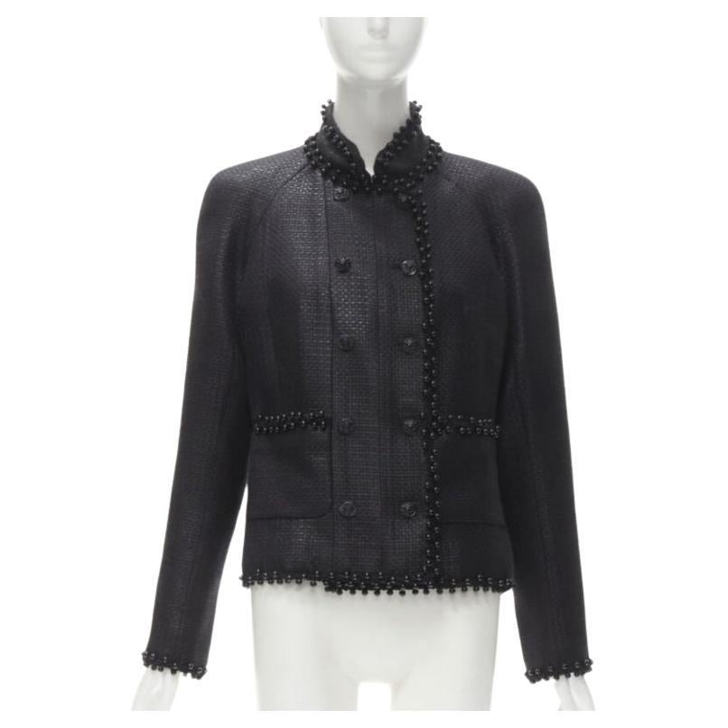 CHANEL Lackierte Tweed-Knopfjacke mit Löwen CC mit Gitter FR42 L