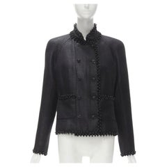 CHANEL Veste à boutons en tweed laqué et ornée de perles en forme de lion CC FR42 L
