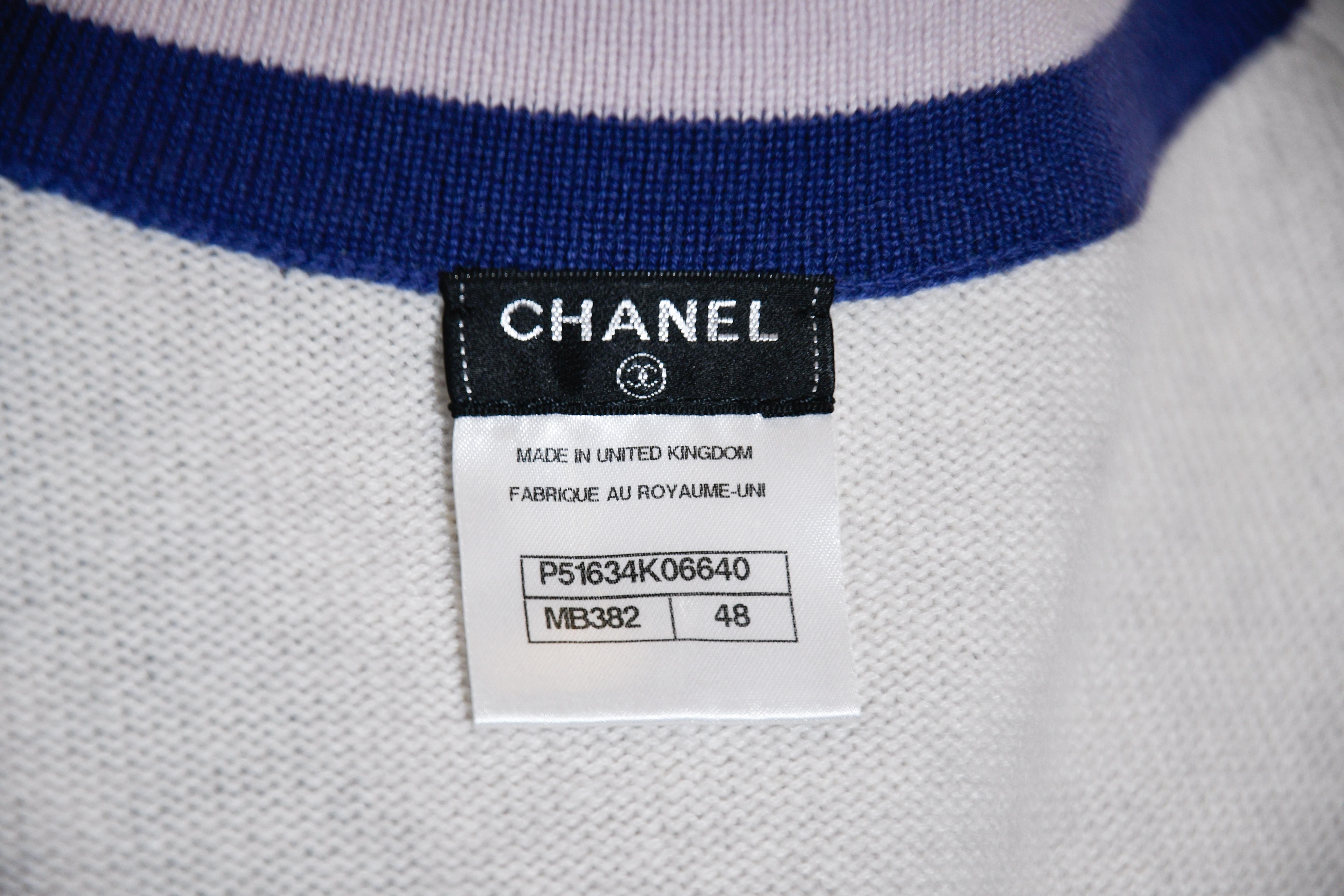 Chanel Lavender Cashmere Dress With Blue Trim & Ivory Long sleeve Cardigan 2