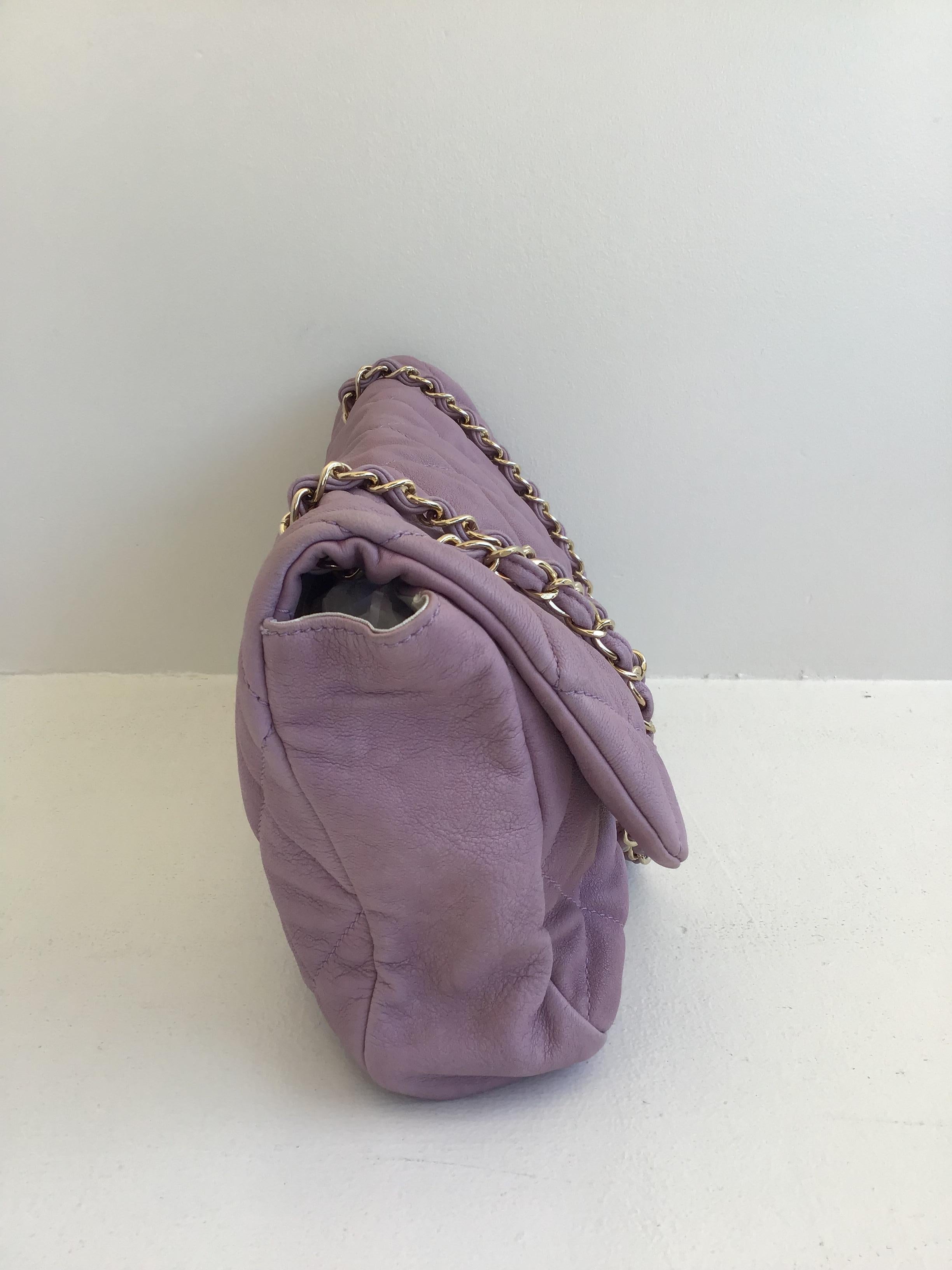 Gray Chanel Lavender Flap Purse with Gold Hardware, Size Medium
