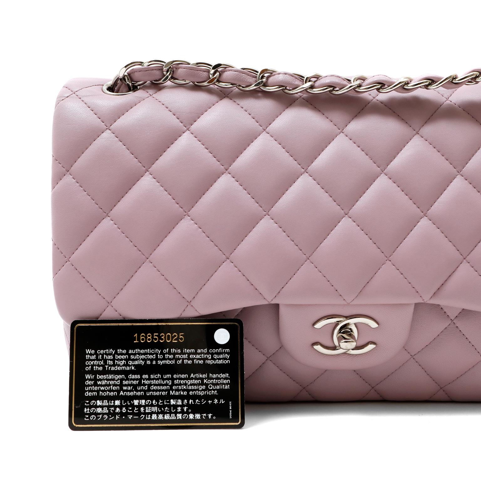 Chanel Bolso Jumbo Clásico Doble Solapa Piel de Cordero Lavanda 6