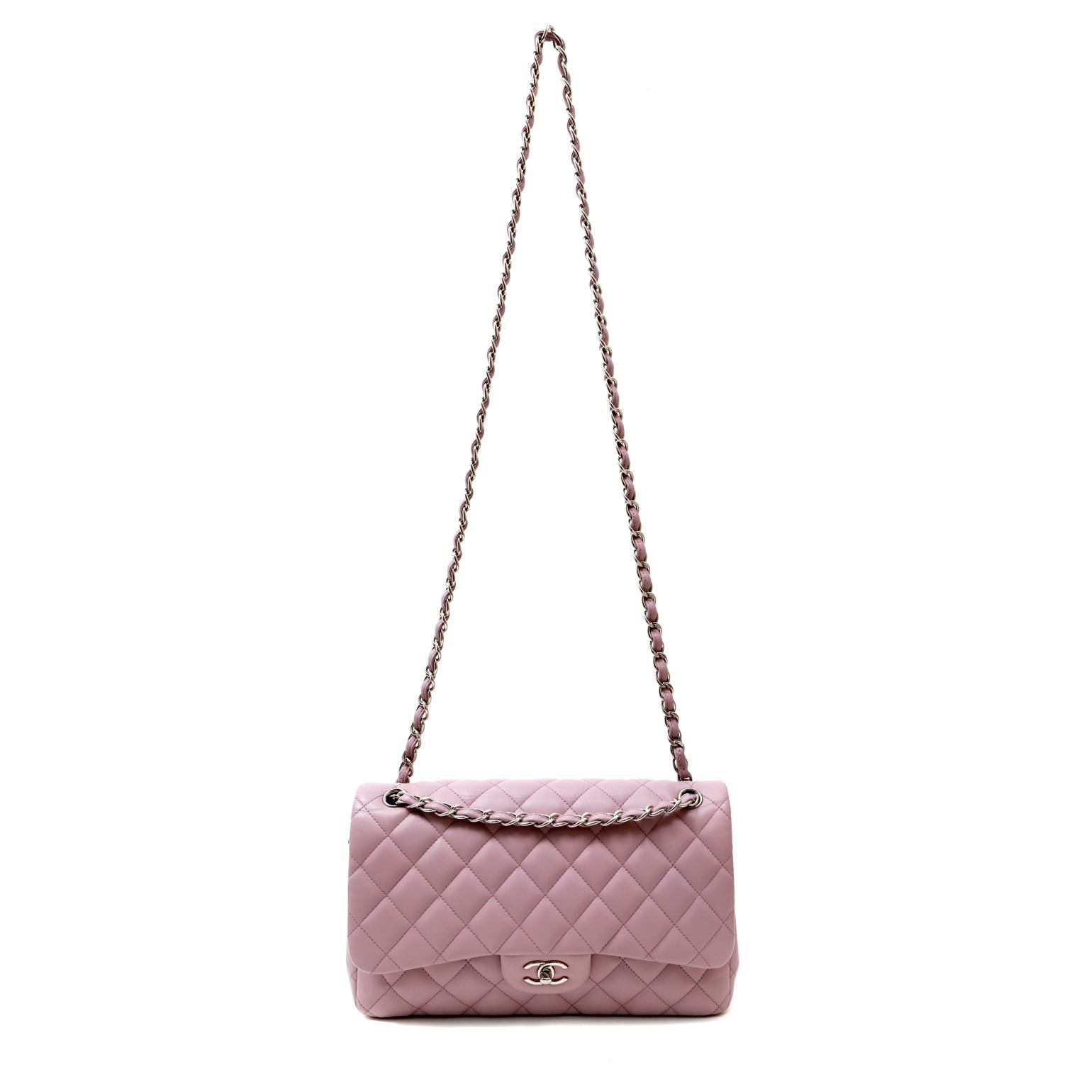 Women's Chanel Lavender Lambskin Jumbo Classic Double Flap Bag For Sale