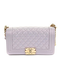 Chanel Lavender Patent Leather Medium Boy Bag with Gold Hardware