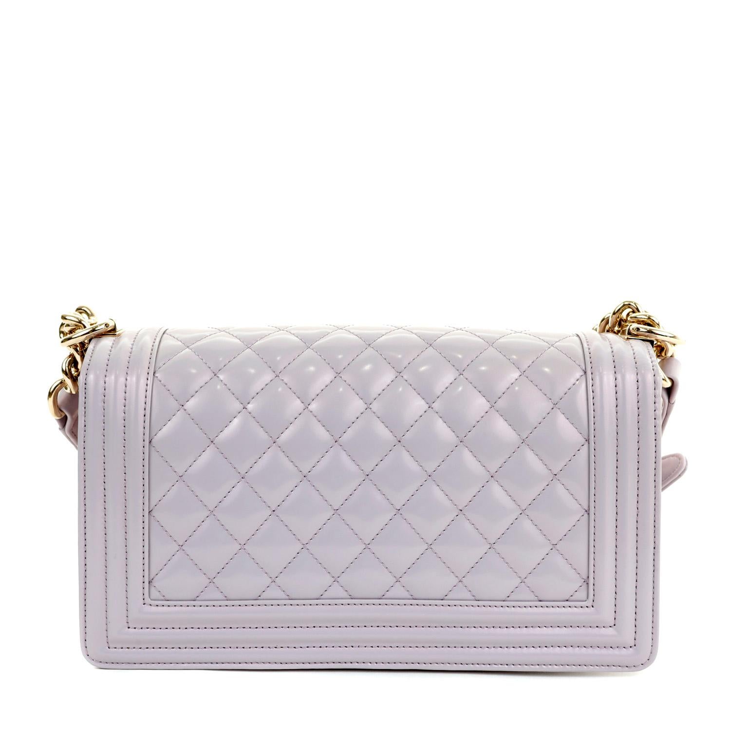 Women's Chanel Lavender Patent Leather Medium Boy Bag with Gold Hardware