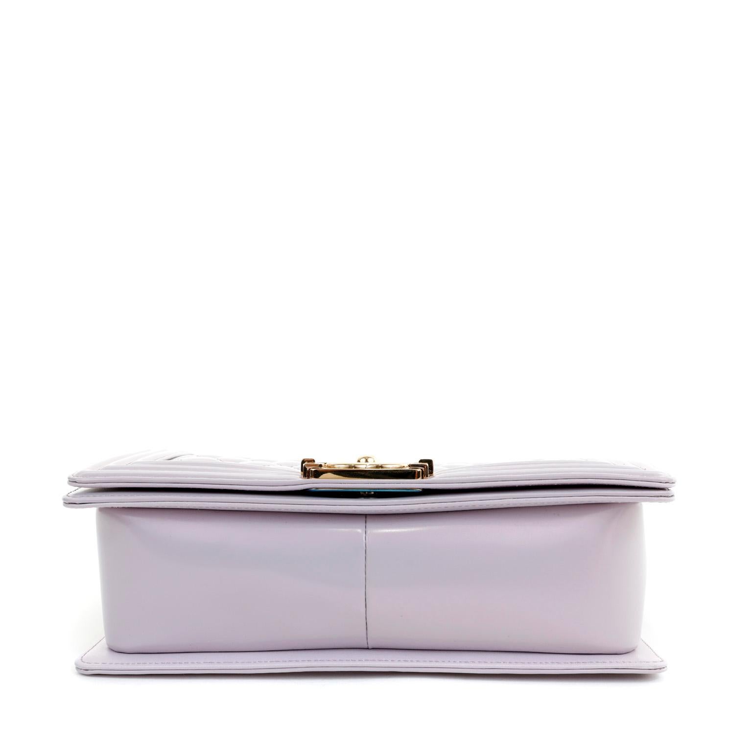 Chanel Lavender Patent Leather Medium Boy Bag with Gold Hardware 1