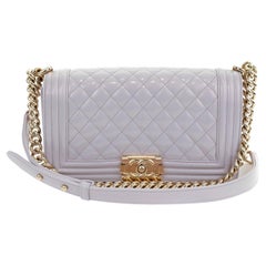 Chanel Lavender Patent Leather Medium Boy Bag with Gold Hardware