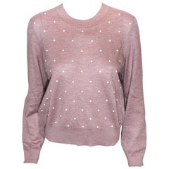 Chanel Lavender Pullover Sweater With Faux Pearl Decorations