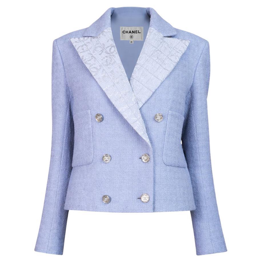CHANEL Lavender Tweed Jacket With CC Logo 38 FR