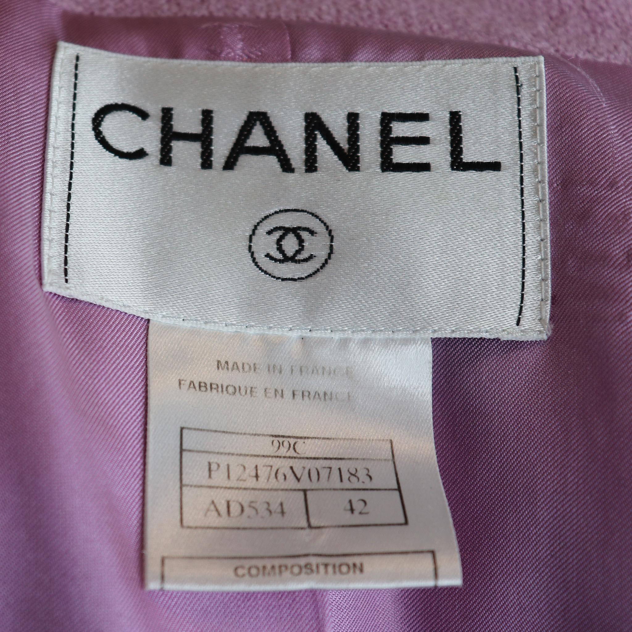 Chanel Lavender Wool Jacket & Skirt Set Circa 1990s  For Sale 1