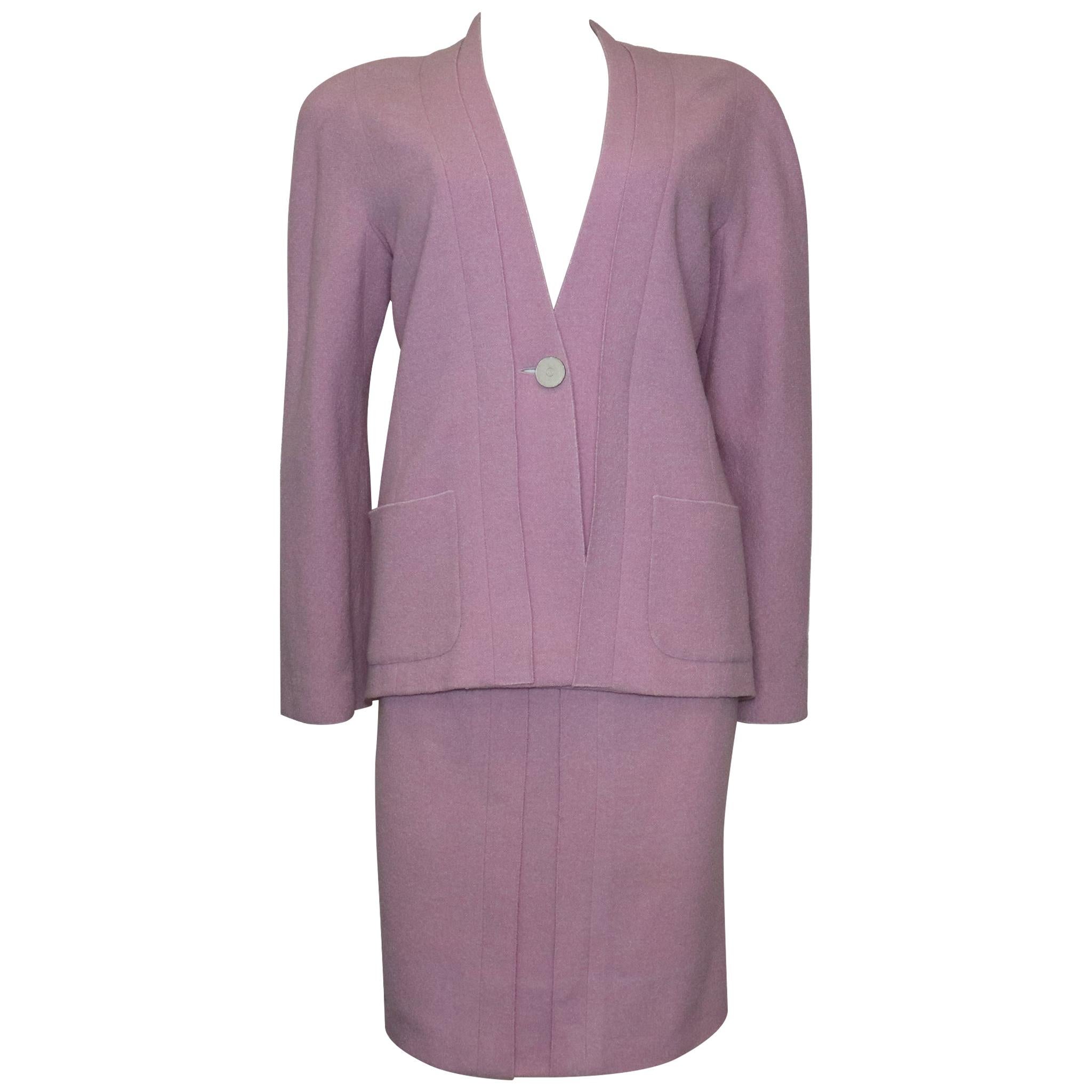 Chanel Lavender Wool Jacket & Skirt Set Circa 1990s  For Sale