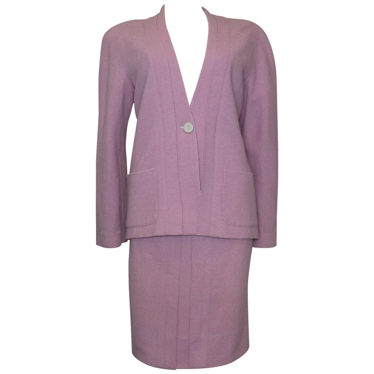 Chanel Lavender Wool Jacket and Skirt Set Circa 1990s For Sale at 