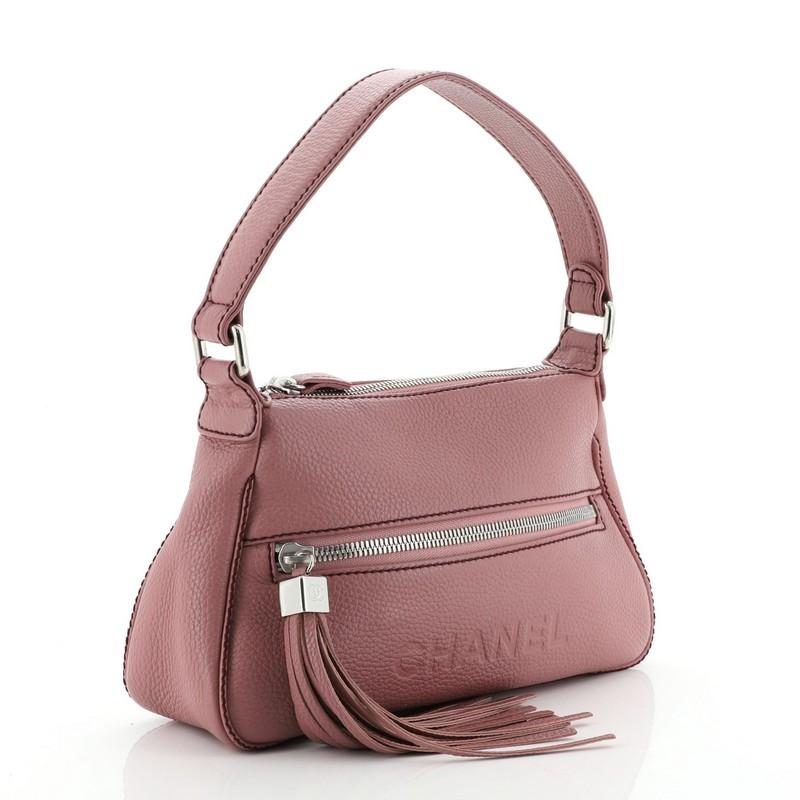 Brown Chanel Lax Front Zip Bag Pebbled Leather Small