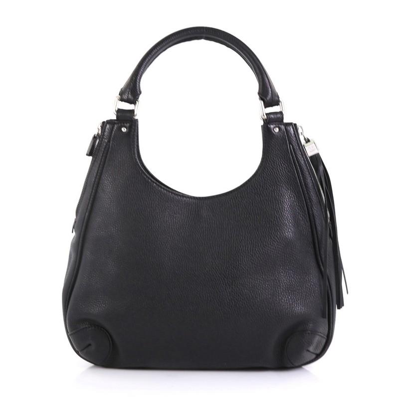 Black Chanel Lax Shoulder Bag Pebbled Leather Large