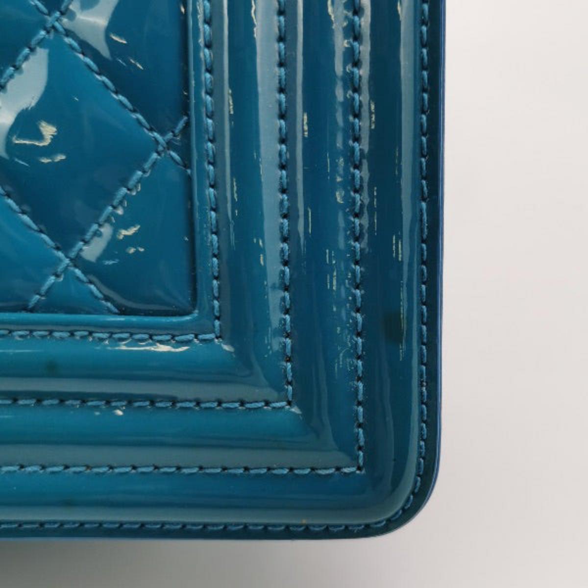 Chanel Le Boy 2014 Small Blue Patent Leather Bag 6