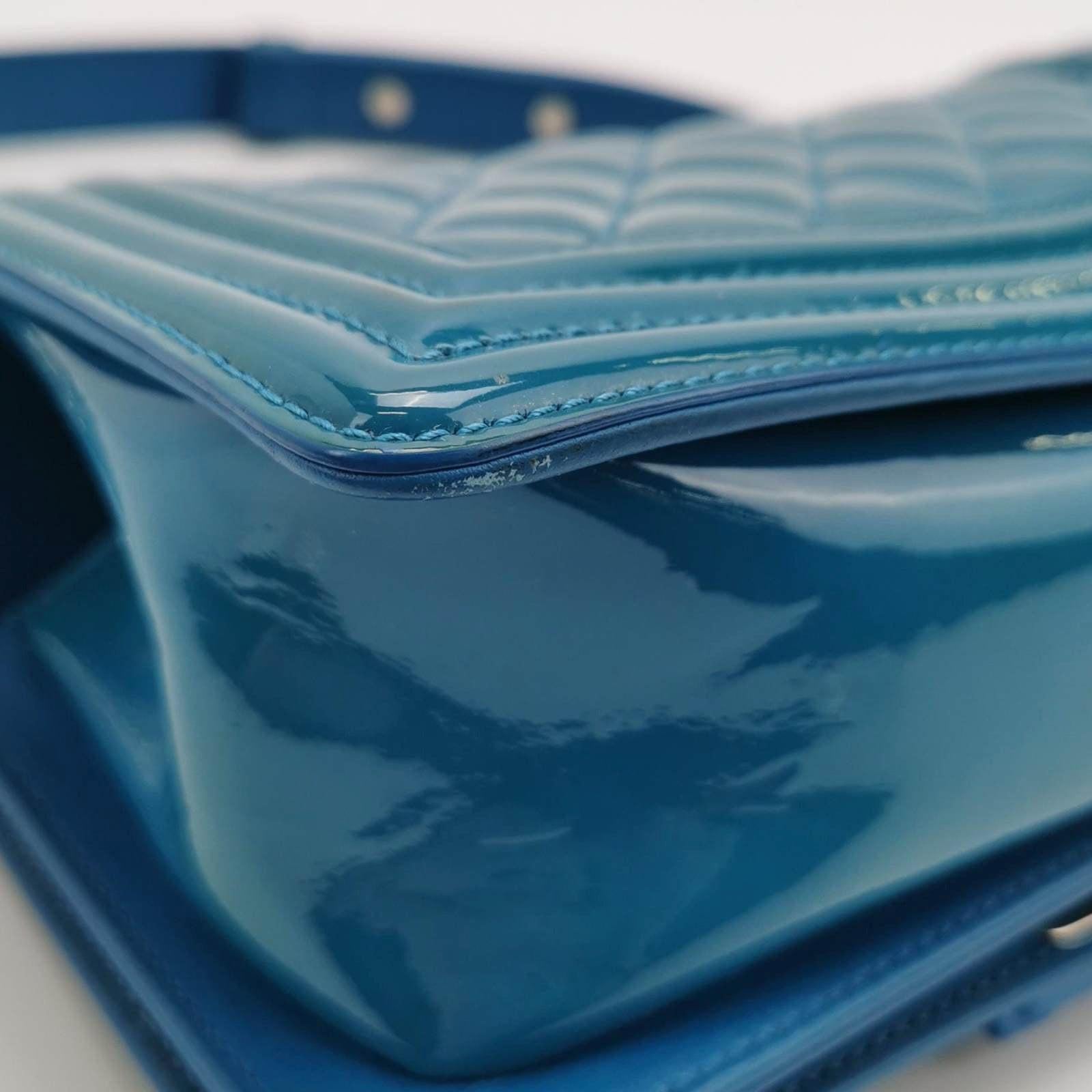 Chanel Le Boy 2014 Small Blue Patent Leather Bag 7