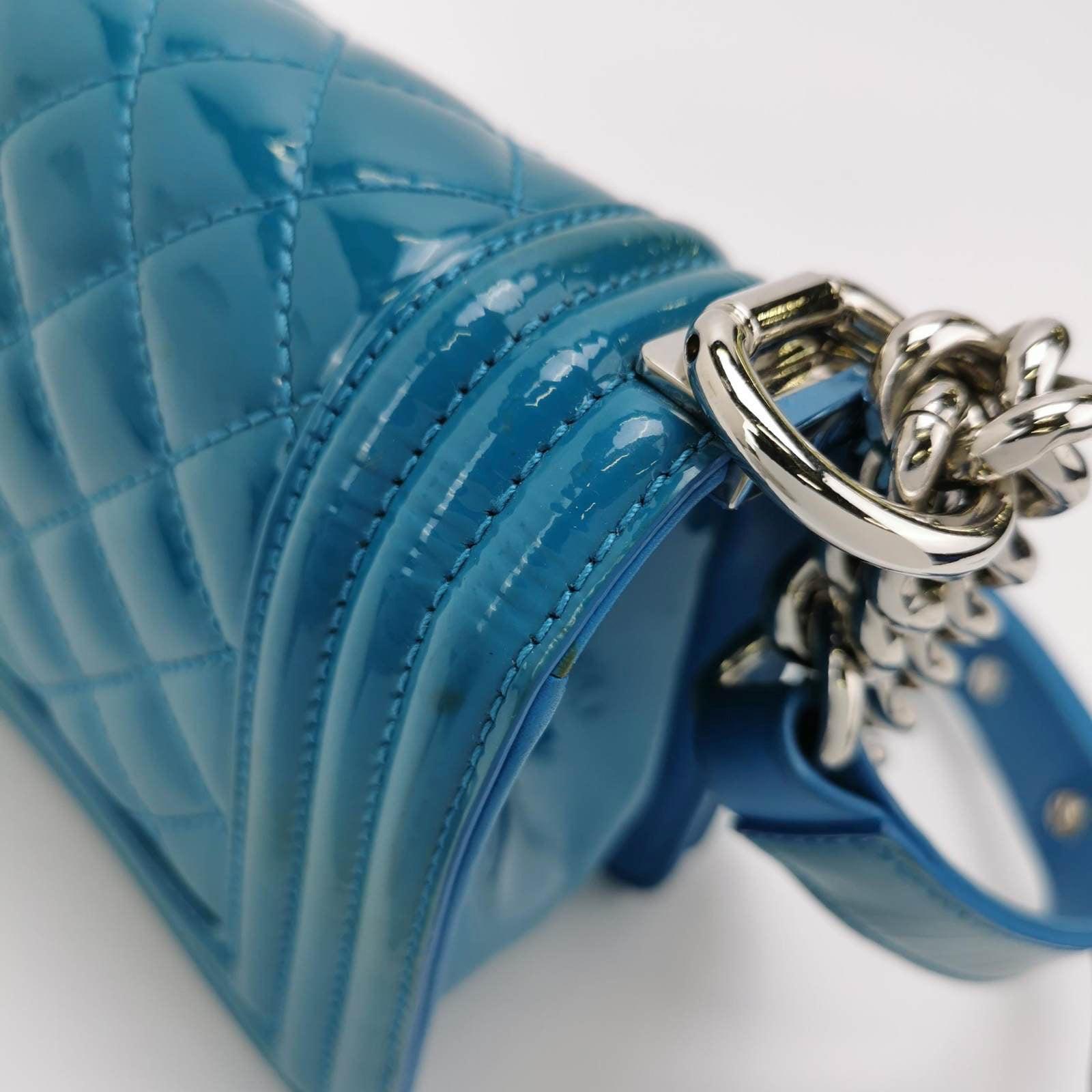 Chanel Le Boy 2014 Small Blue Patent Leather Bag 11