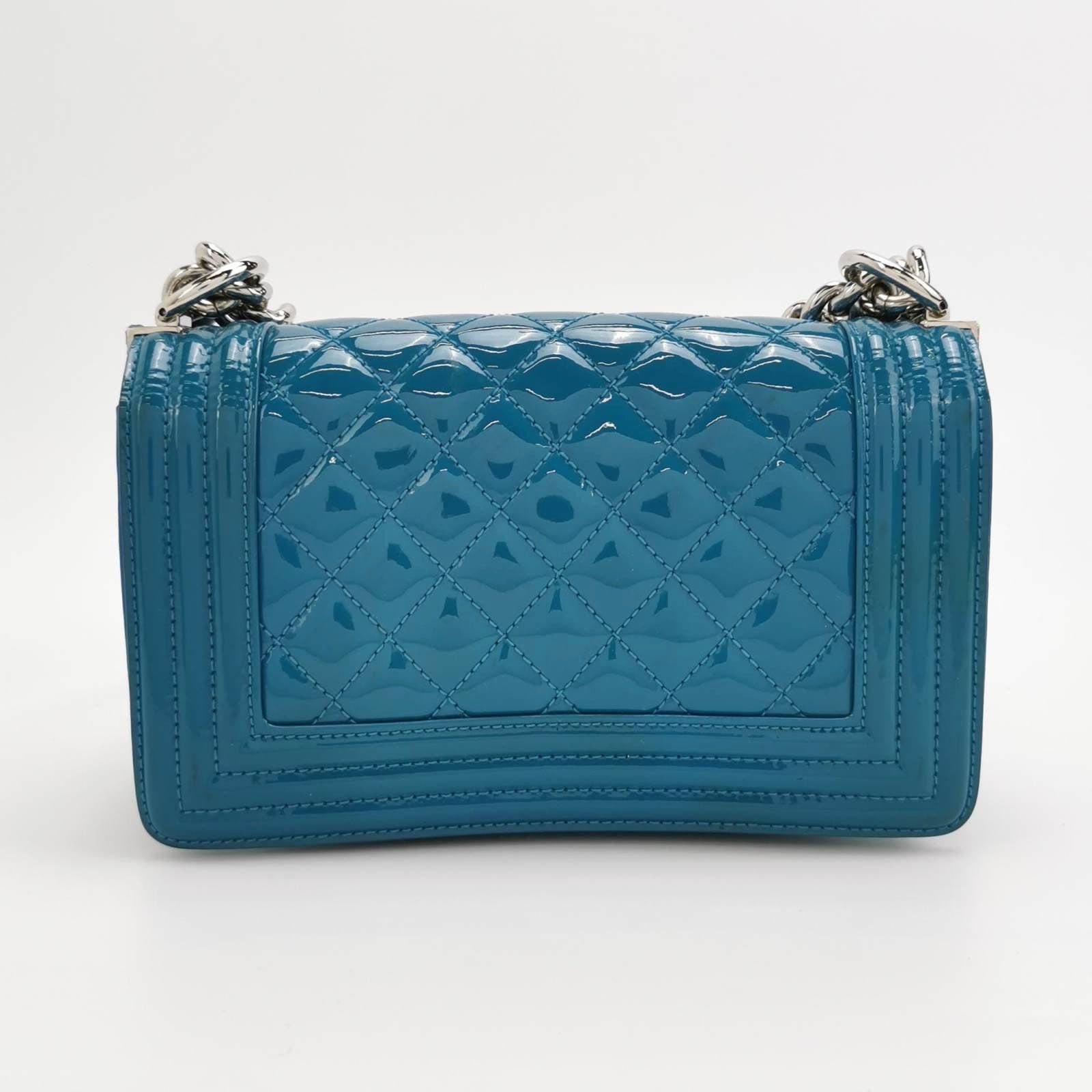 Women's Chanel Le Boy 2014 Small Blue Patent Leather Bag