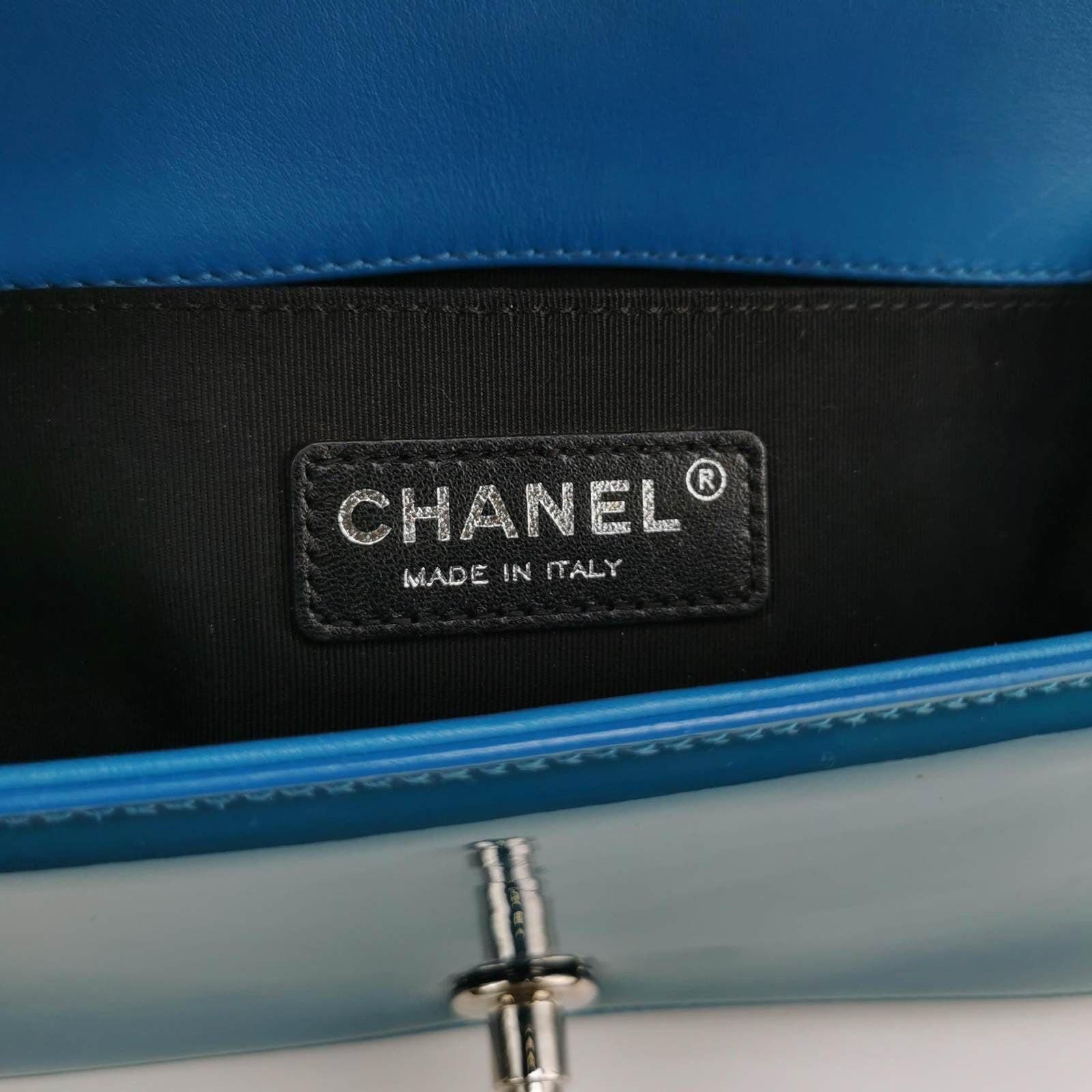 Chanel Le Boy 2014 Small Blue Patent Leather Bag 3