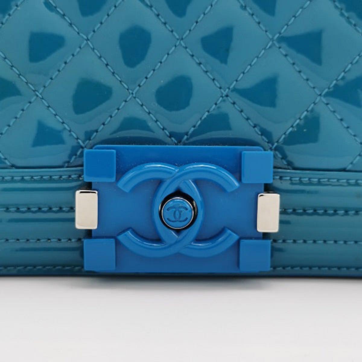 Chanel Le Boy 2014 Small Blue Patent Leather Bag 4