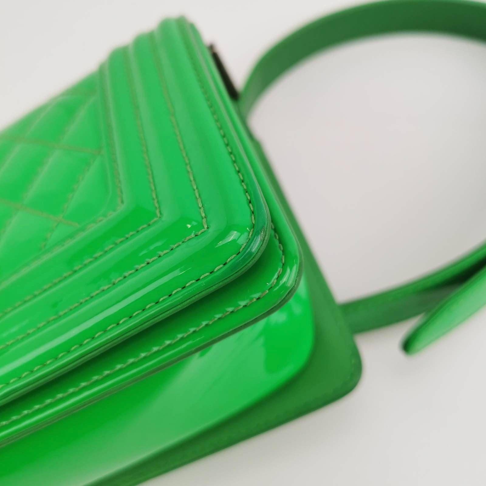 Chanel Le Boy 2016 Small Green Patent Leather Bag 10