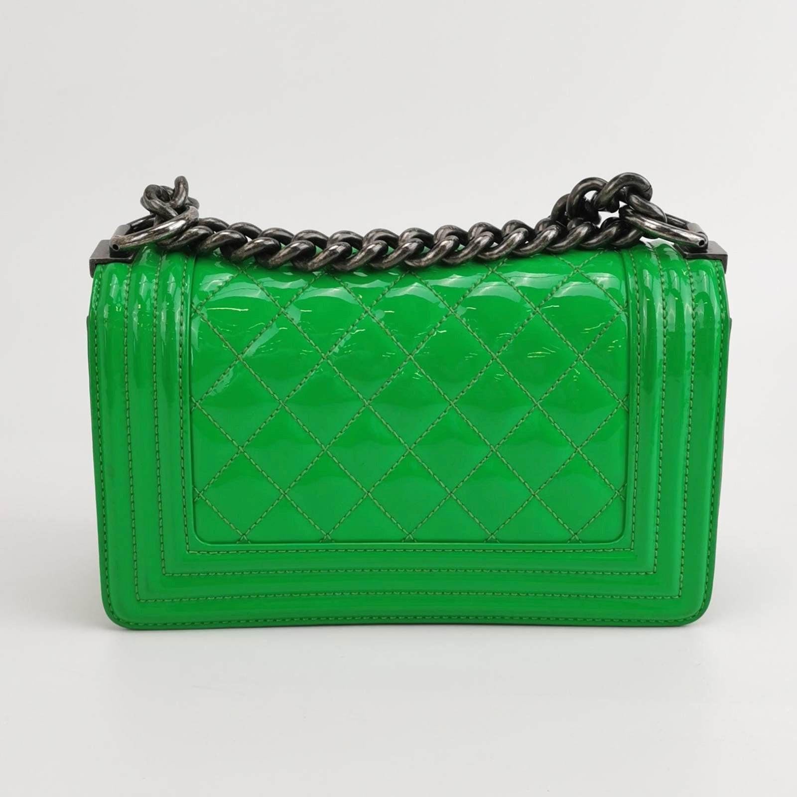 Women's Chanel Le Boy 2016 Small Green Patent Leather Bag