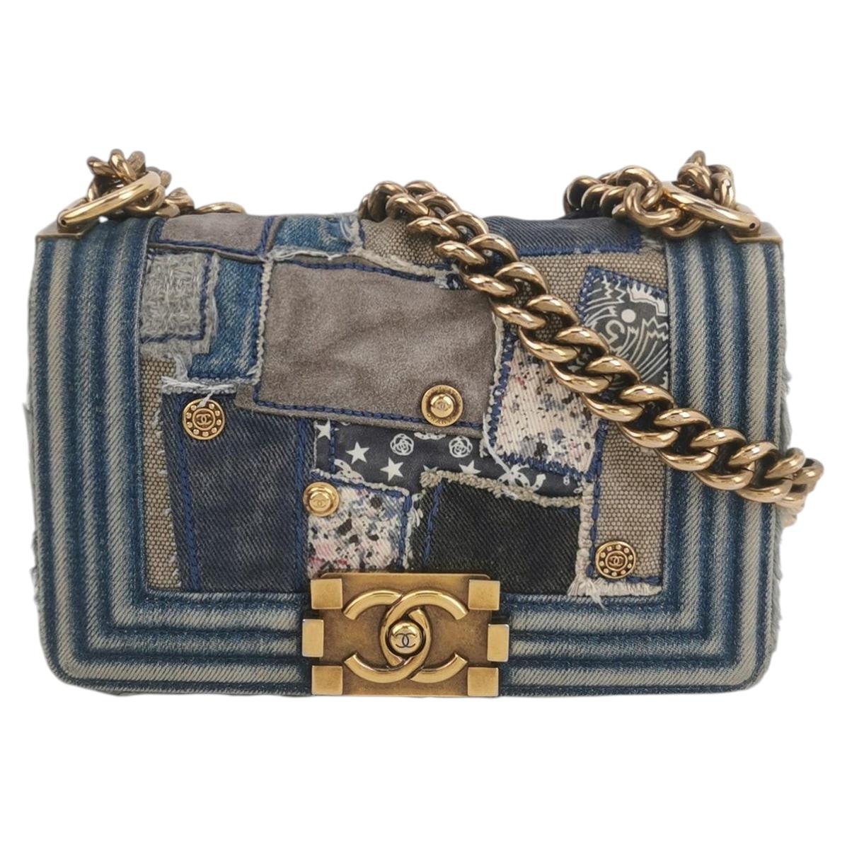 Chanel Le Boy Bag Small Denim Patchwork Gold Hardware 2014-15 For Sale