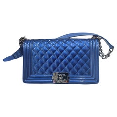 Chanel Le Boy blue patent leather shoulder bag