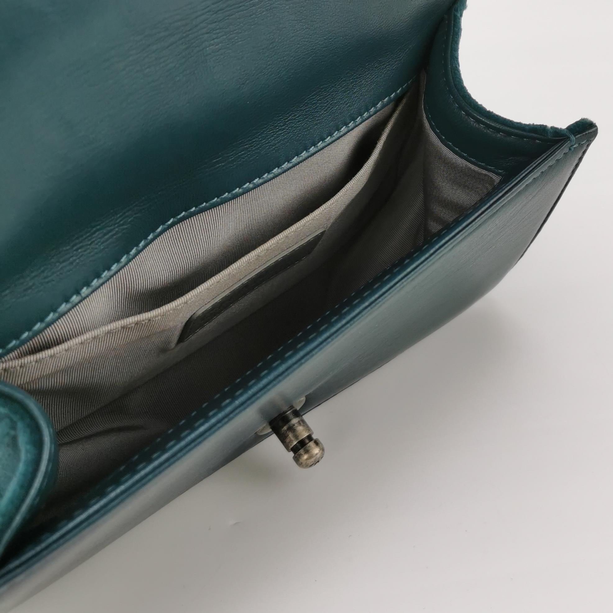 Chanel Le Boy Dark Small Green Velvet Antiqued Silver Hardware For Sale 5
