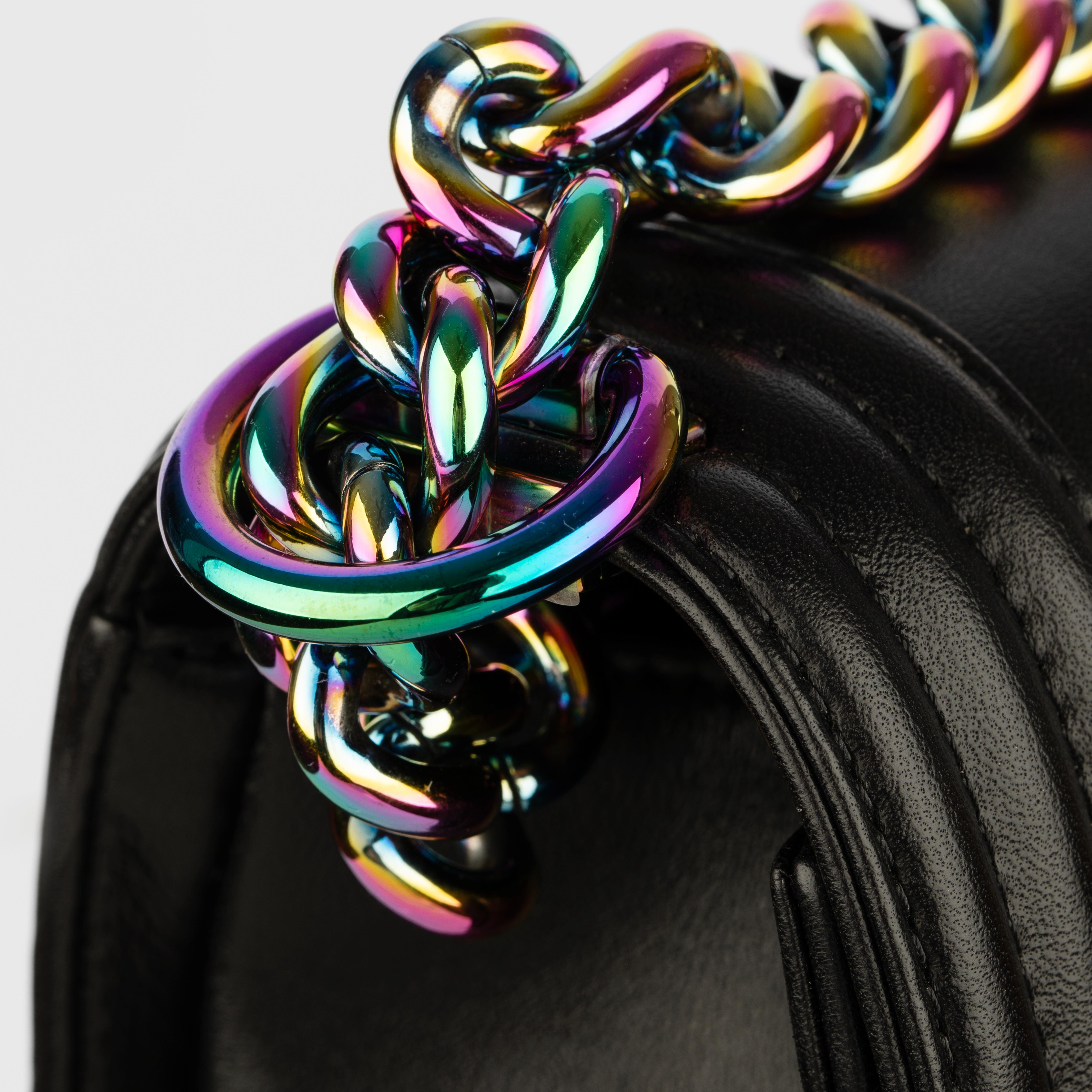 Chanel Le Boy Limited Edition LED Black Lambskin Rainbow Hardware For Sale 8